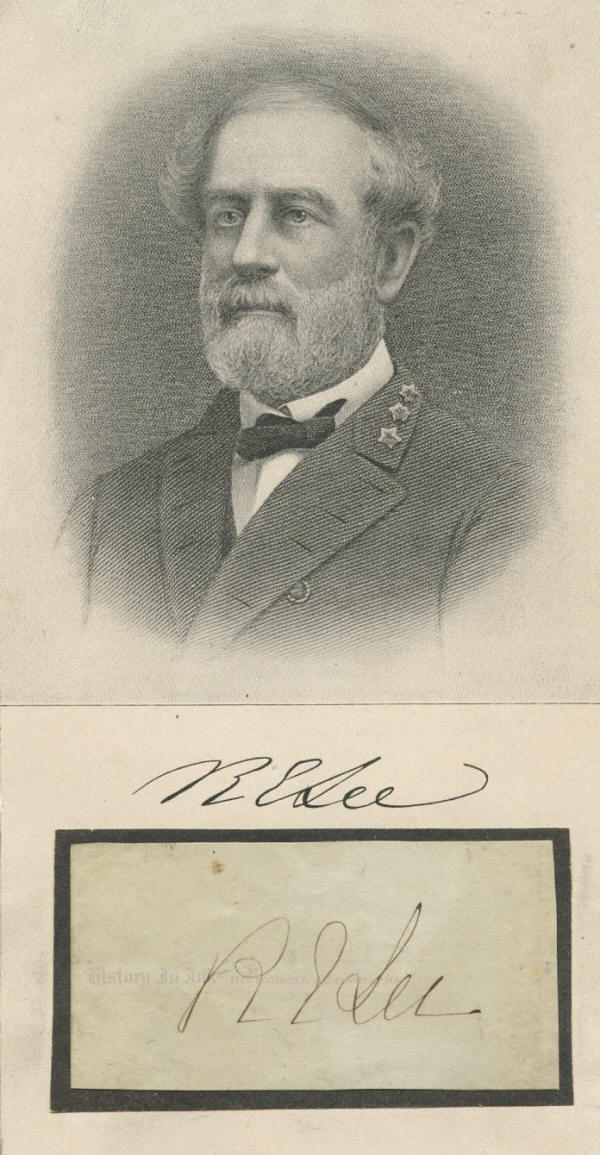 Robert E. Lee Autograph - Signature of Lee, tipped to a portrait